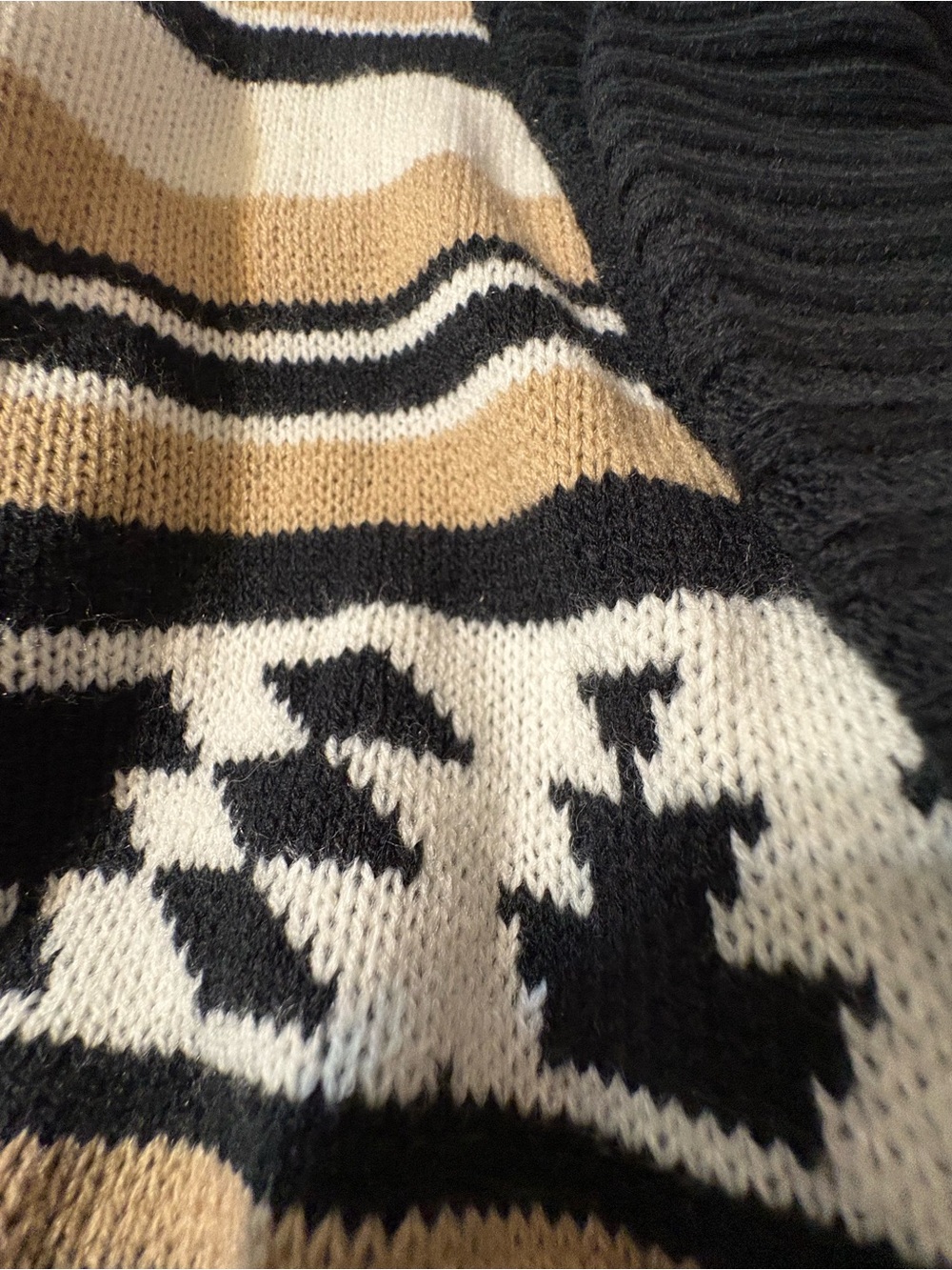 Chaps sweater women’s 2XL black tan Southwestern style belted long cardigan NWT - Picture 15 of 16